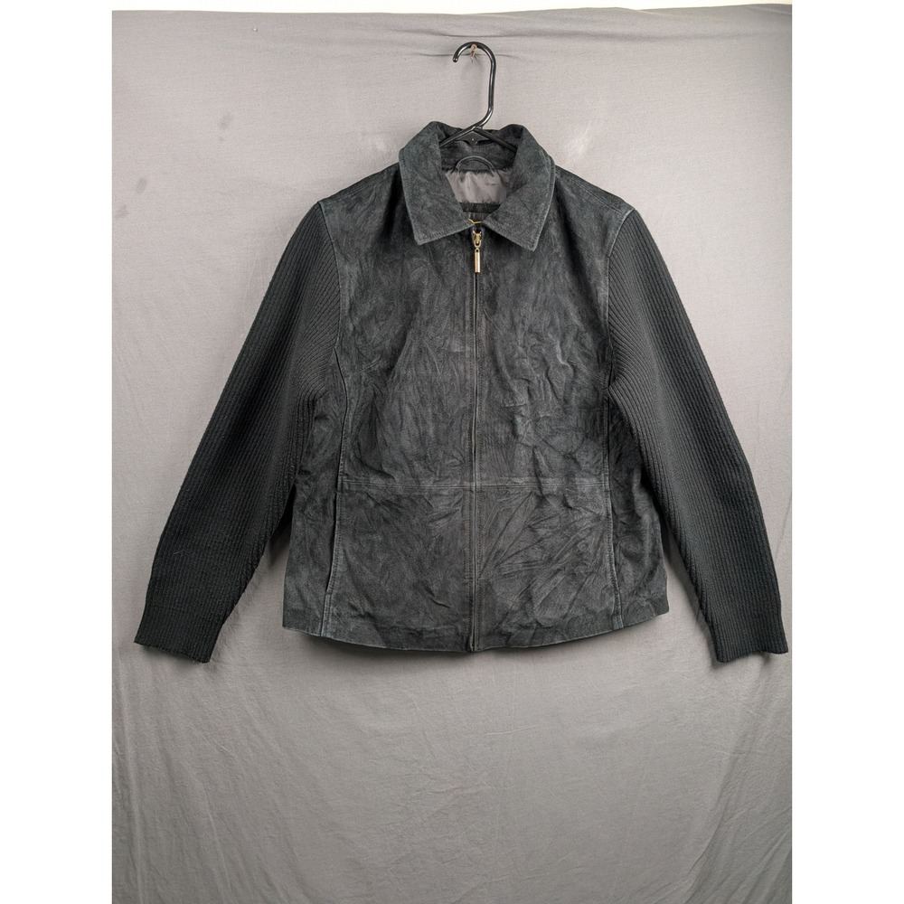 Fabio Womens XL Black Suede Leather‎ Knit Sleeve Full Zip Jacket Mixed Media